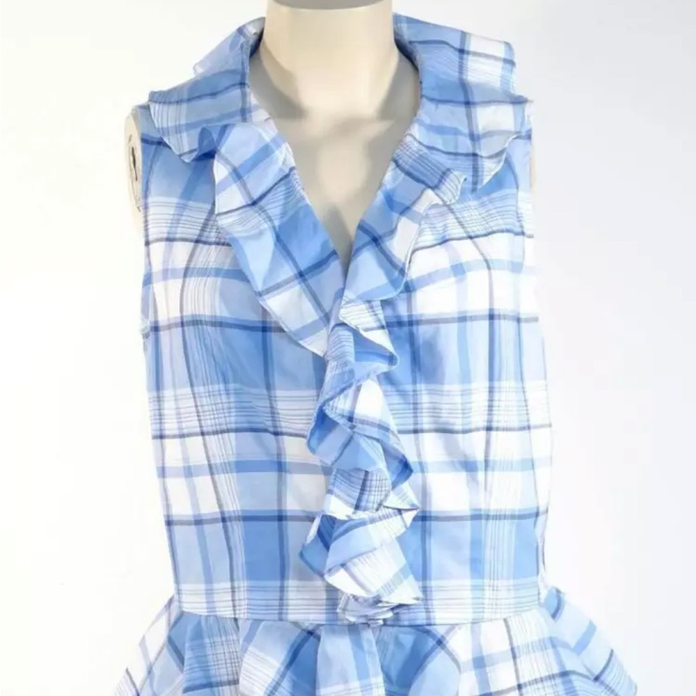NWOT Ralph Lauren Women's Blue Plaid Peplum Blouse Sz 14